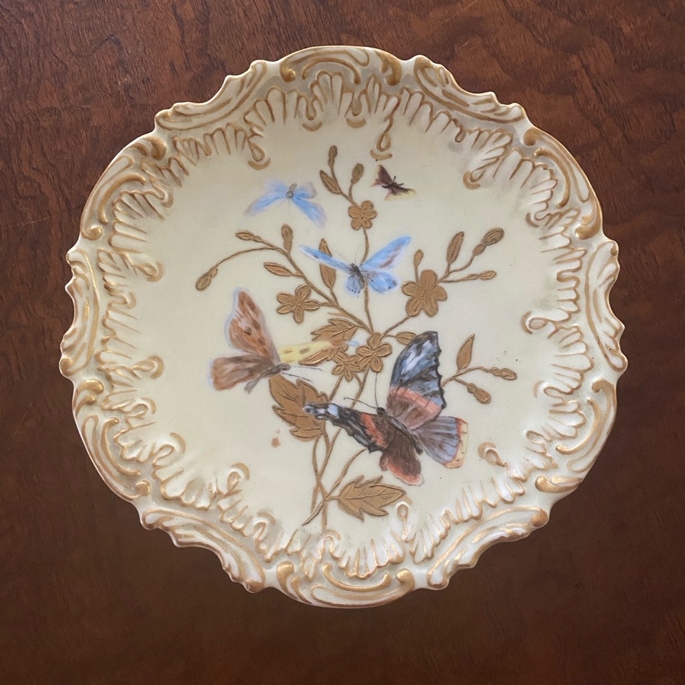 Antique Limoges Plate with Butterfly Design marked I.C. 1892